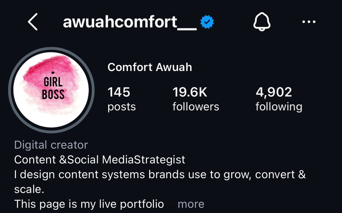 Comfort Awuah Instagram profile