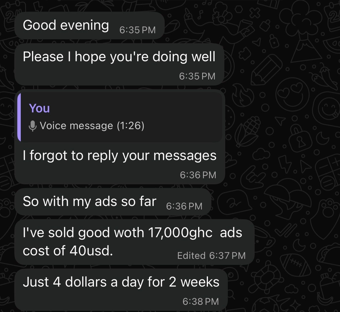 A business owner made GH₵17,000 from GH₵500 ad spend.