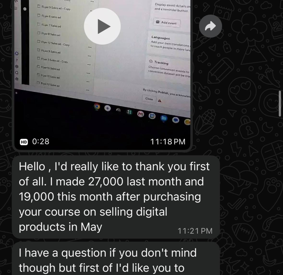 A student made GH₵27,000 in month one and GH₵19,000 in month two after taking our short course.